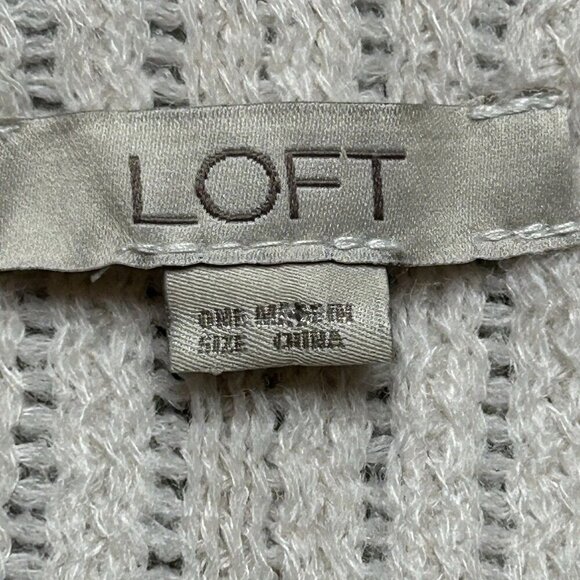 Loft Sweater Wrap Poncho Open Front Cream Knit Fringe One Size Lightweight - Picture 3 of 4